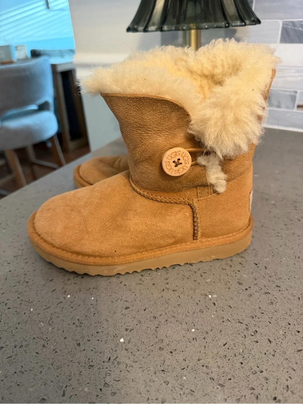 UGG Kids Chestnut Suede Shearling Button Boot - Tan